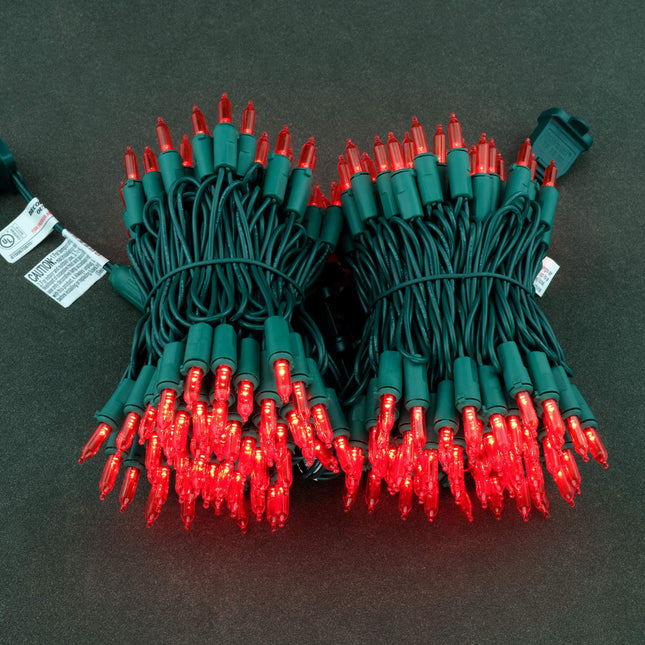 YULETIME Red LED Christmas Lights 200 Count 50ft, Pack of 2 Strands 25ft 100 Lights UL Commercial Grade Green Wire Mini Holiday String Light Set (Red)