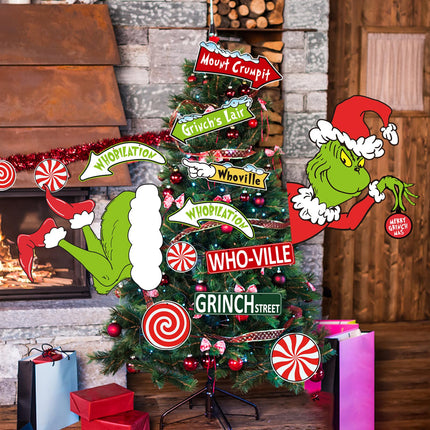 12 PCS Christmas Tree Topper,Funny Christmas Tree Ornaments Head/Legs/Signs,Christmas Decorations for Tree Home