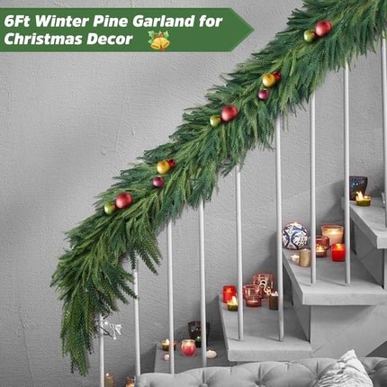 Christmas Garland, Norfolk Pine Garland Artificial Faux Greenery Garland for Holiday Christmas Decorations Indoor Mantle