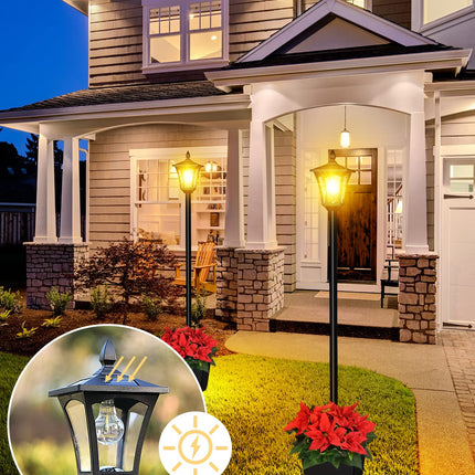 Solar Lamp Post Light, 64" Solar Lights Outdoor Waterproof IP65, Glass Post Lamp Solar Lights with Planter, Anti-Rust Outdoor Lights for Garden Yard Patio Decoration, Warm White
