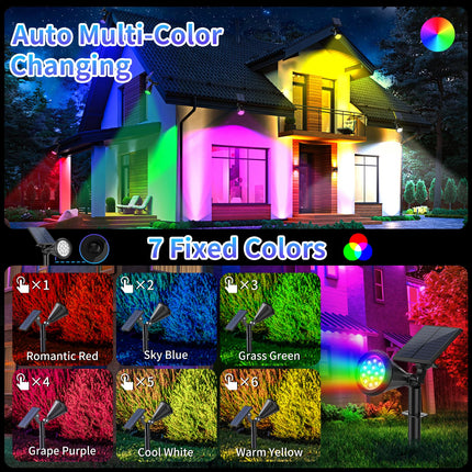 Solar Color Changing Lights Outdoor Waterproof, 7 Modes/8 Pack Christmas Multicolor RGB Solar Spot Lights, 180° Adjustable Solar Powered Landscape Spotlights for Outside Yard/Pathway/Garden