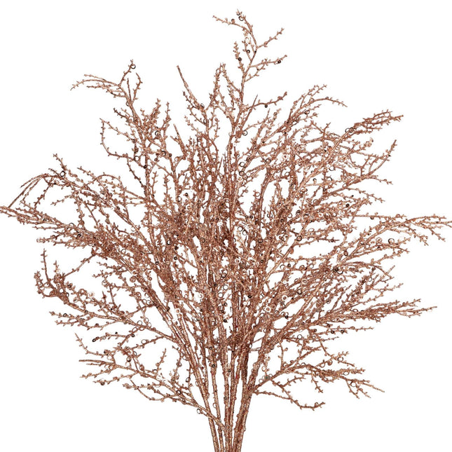 30.7" Christmas Rose Gold Glitter Stems, 5Pcs Artificial Spray Leaf Picks Tall Branches for Christmas Tree DIY Xmas Wreath Garland Arrangment Vase Bouquets Table Centerpieces Decoration Home Decor