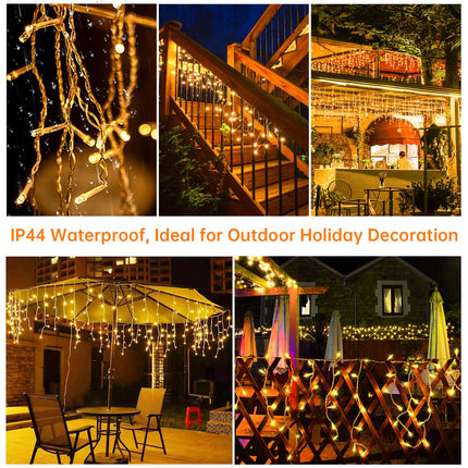 Blingstar Icicle Lights Christmas Lights Outdoor 49.2 Ft 440 LED Extendable Dripping Lights 8 Modes Warm White Icecycle String Lights Cascade for Indoor Outside Xmas Holiday House Decor, Clear Wire