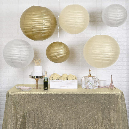UNIQOOO 18PCS Metallic Gold Paper Lantern Wedding Decoration Set, Assorted Hanging Gold Japanese Paper Lantern, Reusable Easy Assemble, For Year Christmas Birthday Baby Shower Party Favor Supplies