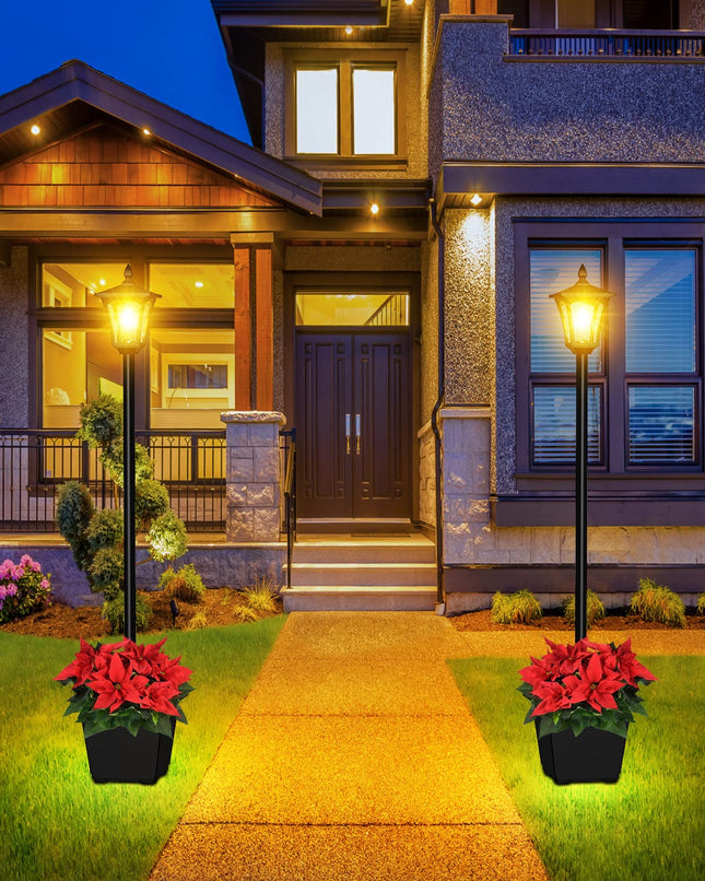 Solar Lamp Post Light, 64" Solar Lights Outdoor Waterproof IP65, Glass Post Lamp Solar Lights with Planter, Anti-Rust Outdoor Lights for Garden Yard Patio Decoration, Warm White