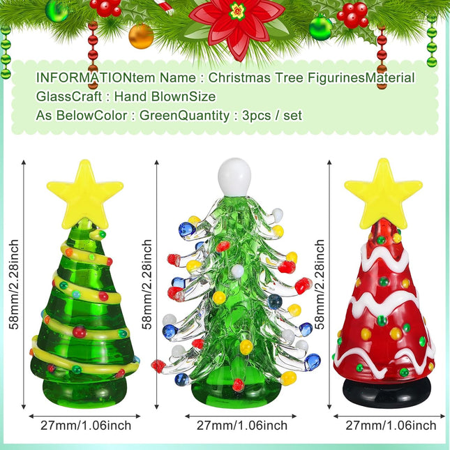 3 Pcs 2 Inch Glass Christmas Tree Miniature Holiday Figurine Christmas Tree Figurines Tabletop Christmas Tree Ornaments Table Centerpiece for Home Office Xmas Decor(Multicolor,Lovely)