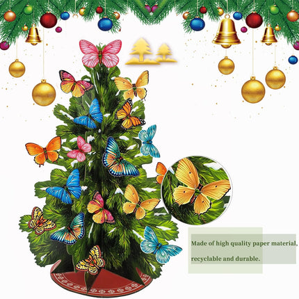 3D Popup Christmas Tree with Detachable Butterfly Ornaments,Paper Christmas Tree with Envelope and Card Christmas Decorations Indoor,Holiday Christmas Decorations Pop Up Winter Tree s for Her