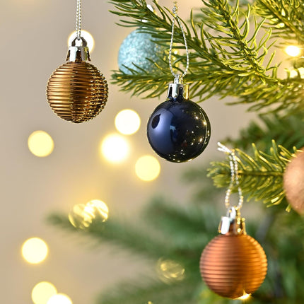 Valery Madelyn Mini Christmas Tree Ornaments Set, 100ct Blue Copper and Gold Shatterproof Christmas Tree Decorations Bulk, 1.18 Inches Hanging Ball Ornaments for Xmas Trees Holiday Decor