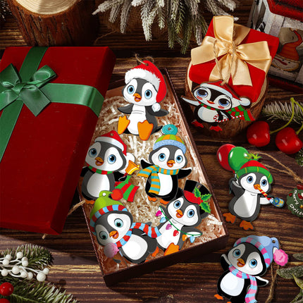 40 Pieces Christmas Penguin Ornaments for Xmas Tree Wood Christmas Ornaments Bulk with Rope Christmas Dancing Penguin Ornaments for Christmas Holiday Party Decorations