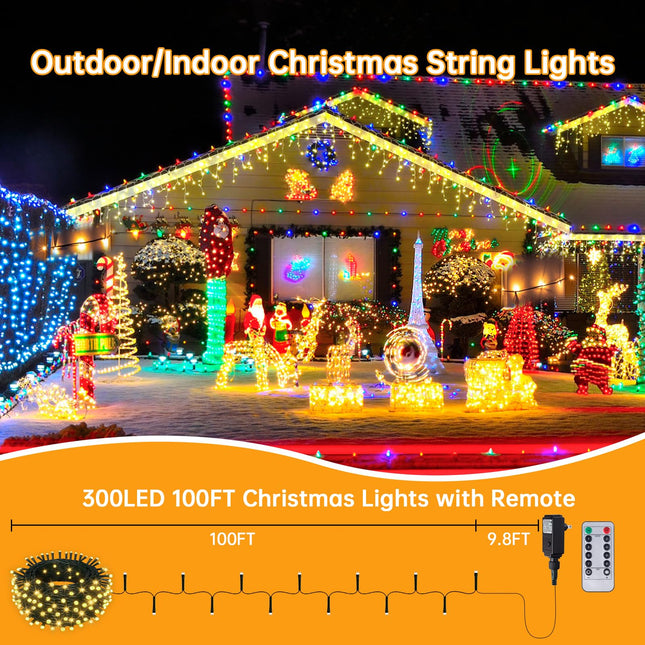 String Lights Outdoor Indoor Halloween Lights Christmas Decorations RGB Multicolor 1000 LED 328FT 8 Modes Waterproof for Outside Porch Garden