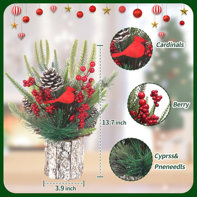 Cardinal Christmas Table Decorations, 13'' Cardinal Christmas Table Decor, Artificial Small Christmas Tree Centerpieces for Tables Christmas Year