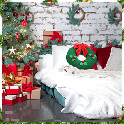 Marsui Christmas Wreath Pillow 13 Inch Soft Plush Christmas Shaped Decorative Pillow for Xmas Holiday Party Couch Sofa Home