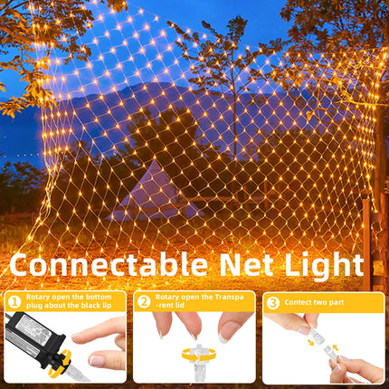 HeKation Christmas Net Lights Outdoor for Bushes, 200 Led Net Lights Outdoor Mesh Lights for Tree, Party, Wedding (9.8'x6.6', Plug in, Warm White)