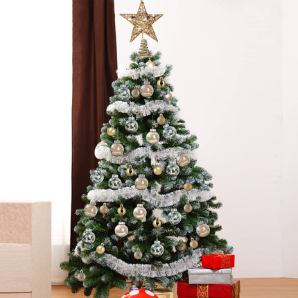 Christmas Balls Ornaments Set Star Balls Tree Baubles Set Plastic Tree Topper Star Clear Balls for Tree Birthday Holiday Indoor Outdoor Decor (Champagne Gold,37 Pieces)