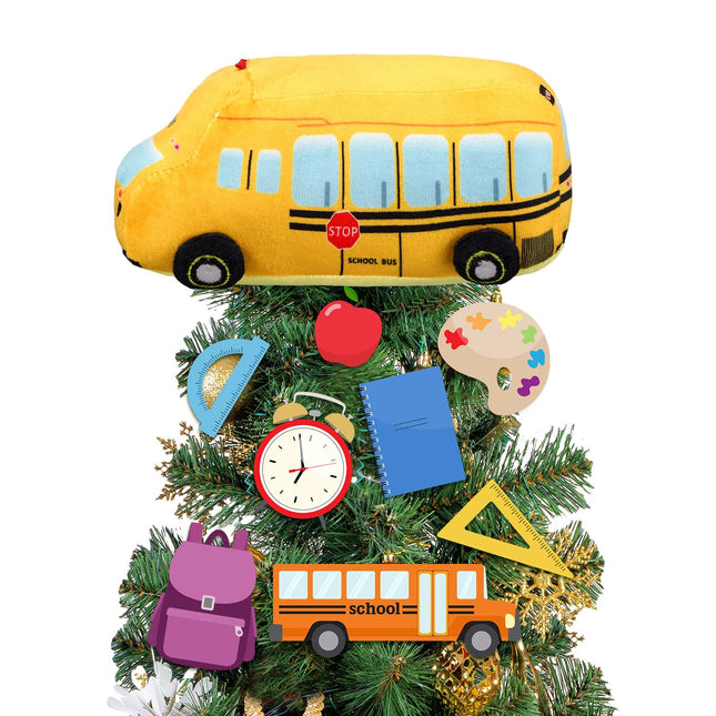 Shappy Back to School Tree Topper 10'' School Bus Plush Tree Decoration Teacher Appreciation Tree Ornaments for Back to School Party Decoration First Day of School Party Indoor Outdoor