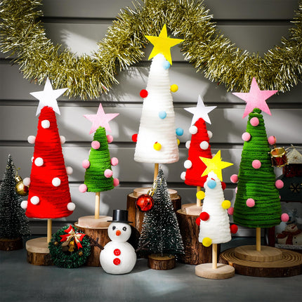 Jenaai 9 Pcs Mini Christmas Tree Christmas Table Decorations Artificial Wood Tree Christmas Home Decor Xmas Ornaments for Holiday Indoor Kitchen Home Wedding 12/9/ 7 Inch (Classic)