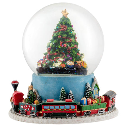 Elanze Designs Christmas Tree Village Sturdy Musical Glitter Water Snow Globe Tabletop Figurine Decoration and Moving Train - Plays Tune We Wish You A Merry Christmas