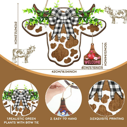 Suzile 16 Pcs Highland Cow Decor Cow Head Door Wreath Sign Interchangeable Welcome Sign Wood Farmhouse Decor s for Fall Thanksgiving Halloween Christmas Autumn Home,16.5 x 12 Inch (Urban Cow)