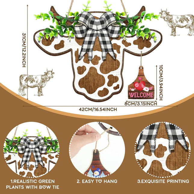 Suzile 16 Pcs Highland Cow Decor Cow Head Door Wreath Sign Interchangeable Welcome Sign Wood Farmhouse Decor s for Fall Thanksgiving Halloween Christmas Autumn Home,16.5 x 12 Inch (Urban Cow)
