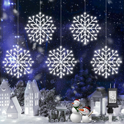 Christmas Snowflake Icicle Lights Outdoor - Plug-in 10.5ft 5 Drops 240LED Snowflake Window Lights with 8 Modes, Hanging Lights for Indoor Outdoor Porch Eaves Rooftops Pergola Canopy Christmas Decor