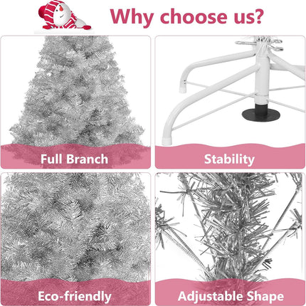 Arthas 6' Ft Tinsel Christmas Tree for Home Décor Xmas Holiday Seasonal Sparking Gorgeous Folding Artificial Christmas Tree (Silver)