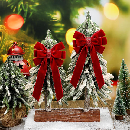 15 Sets Christmas Velvet Bows for Tree 6.7'' x 3.9'' Christmas Wreath Bows with Rhinestone DIY Christmas Tree Topper Bow Ornaments for Xmas Holiday Party Decoration Wrapping(Red)