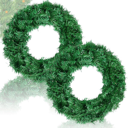2 Pack 16 Inch Artificial Christmas Wreath, Undecorated Christmas Wreath for Front Door, Window, Wall Outdoor Holiday No-lit Winter Wreath Decorations (Green 16", 2 Pack)