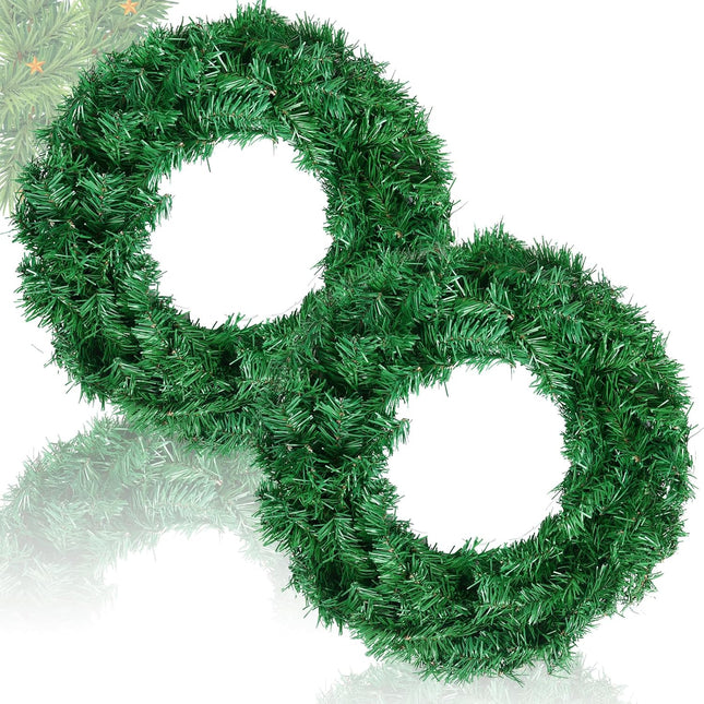 2 Pack 16 Inch Artificial Christmas Wreath, Undecorated Christmas Wreath for Front Door, Window, Wall Outdoor Holiday No-lit Winter Wreath Decorations (Green 16", 2 Pack)