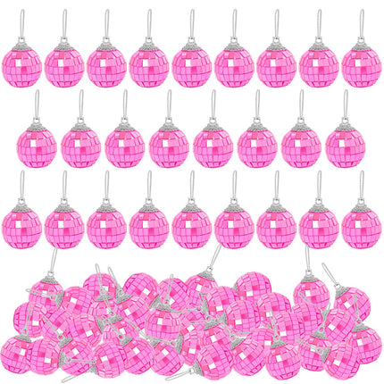 Pink Mini Disco Ball Decor: 60 Pack Hanging Mirror Ball Ornaments 1.2 Inch Disco Balls Decorations Bulk for Party Christmas Tree Cake Room Birthday