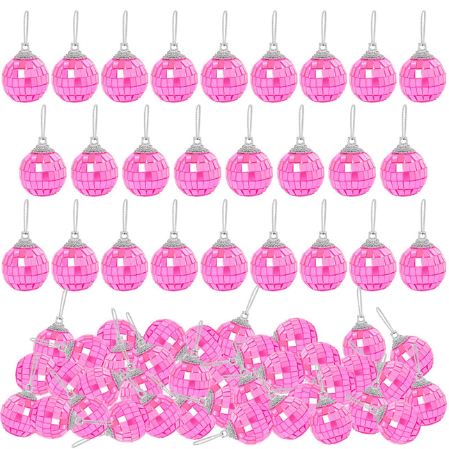 Pink Mini Disco Ball Decor: 60 Pack Hanging Mirror Ball Ornaments 1.2 Inch Disco Balls Decorations Bulk for Party Christmas Tree Cake Room Birthday
