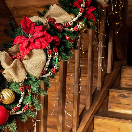 16 ft Christmas Garland Christmas Bead Garland Plastic Bead Christmas Tree Decor Beaded Garland for Xmas Party Supplies Holiday Favors Farmhouse Wall Staircase Fireplace Hanging Ornaments