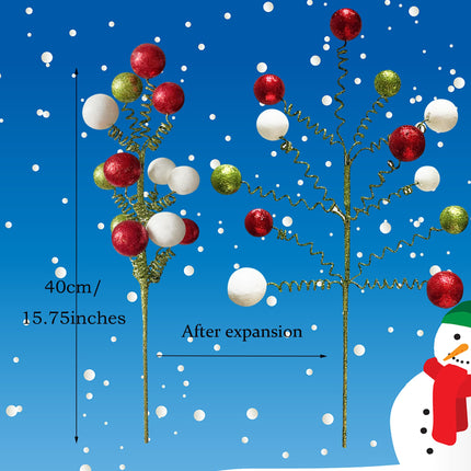 6 Pieces Christmas Tree Picks Sprays Christmas Tree Topper Decoration Glitter Ball Toppers for Christmas Tree Wreath Decoration Party Home Supply (Style C)