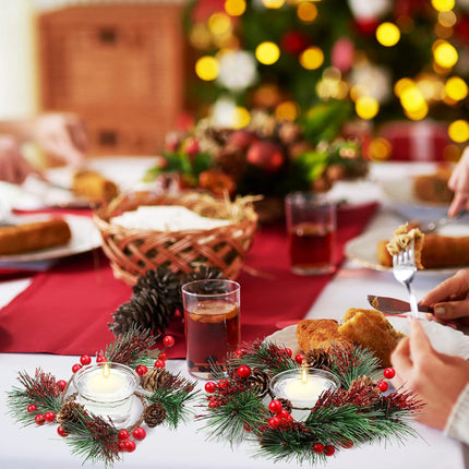 8 Pieces Christmas Candle Holders Glass Tealight Candle Rings, 4 Pieces Christmas Votive Candle Holders Berry Ring with Pinecones and 4 Pieces Votive Candle Holders for Wedding Christmas Decor