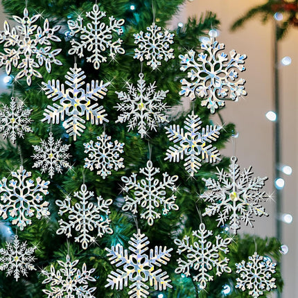 72Pcs Snowflakes Christmas Tree Decorations - Iridescent Christmas Tree Ornaments Hanging Glitter Snowflakes for Christmas Tree Winter Holiday Party Wall Ceiling Window Decorations