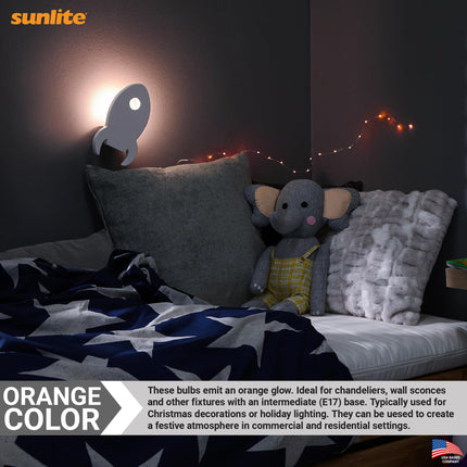 Sunlite Incandescent C9 Colored Night Light Bulb, 7 watts, 120 Volts, Intermediate E17 Screw Base, 2000 Rated Hours, Christmas-Lights Nightlight, Orange, 25 Pack