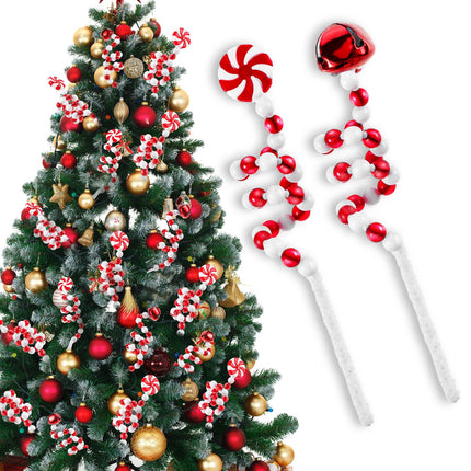 Bencailor 30 Pcs Christmas Tree Picks Red White Candy Cane Curly Pick 8.66 Inch Lollipop Christmas Bells Decoration Xmas Tree Topper for Home Vase Filler Wreath DIY Craft Holiday Party Decor