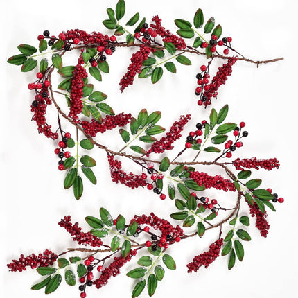 DearHouse 6Feet Red Berry Christmas Garland with Green Leaves Wired Christmas Berry Garland Artificail Garland Indoor Outdoor Garden Gate Home Table Runner Decoration for Winter Holiday Year Decor
