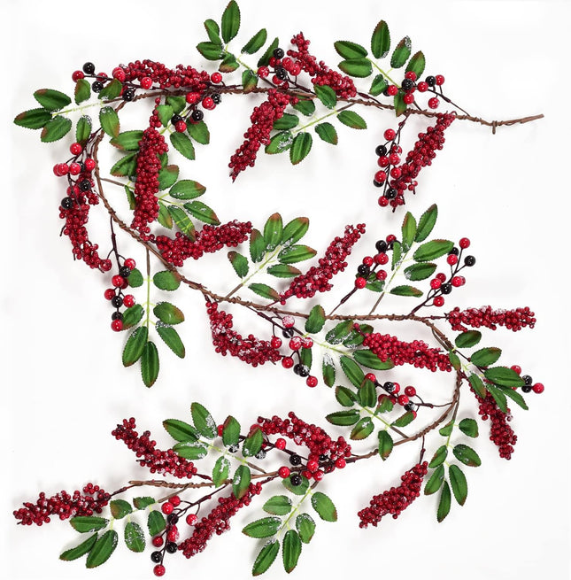 DearHouse 6Feet Red Berry Christmas Garland with Green Leaves Wired Christmas Berry Garland Artificail Garland Indoor Outdoor Garden Gate Home Table Runner Decoration for Winter Holiday Year Decor