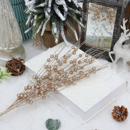 30-Pack Christmas Picks and Sprays Champagne Gold Artificial Glitter Berry Stems Branches Twigs Sticks Sprigs Christmas Tree Decorations, Ornaments for Garland, Wreath, Flowers and Tree Topper