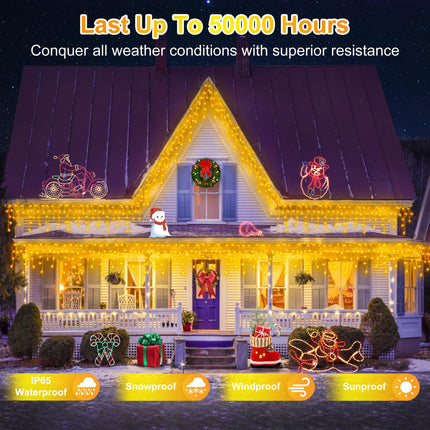 66 FT LED Christmas Lights with 140 Drops, 490 LED Indoor Outdoor Christmas Decorations, 8 Lighting Mode Waterproof Fairy Lights with Timer for Xmas Holiday Wedding Yard Party Warm White