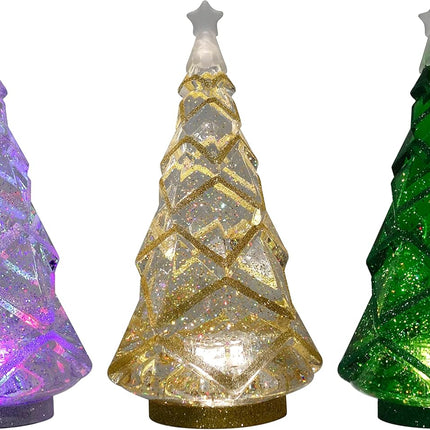 11.375" LED Blowing Glitter Light Up Christmas Tree - Green, Christmas Decor, Christmas Lights, 4-Hour Timer Function, Requires 3AA Batteries (not Included)