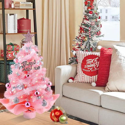 Mini Christmas Tree, Small Christmas Tree Prelit, 24" Table top Christmas Tree with Decorations, Little Christmas Tree for Desk Table Bedroom Kids Room, Small Xmas Tree Christmas Desk Decorations