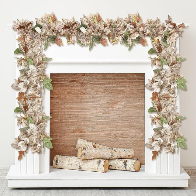 Riceshoot 4 Pcs Thanksgiving Garland 6 ft Fall Leaves Garland with White Pumpkins Autumn Maples Berry Garland Christmas Halloween Fall Mantel Decor for Home Outdoor Indoor