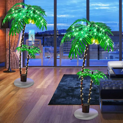 6FT Lighted Fake Palm Tree with 2 Trunks Artificial Palm Tree with LED Lights, for Home Decoration, Parties, Christmas, Nativity Scenes, and Outdoor Patios (6FT-2 Trunks)