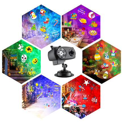 Christmas Halloween Projector Lights Outdoor, 2-in-1 Holiday LED Projection Light with 80 HD Moving Patterns & 3D Ocean Wave, IP65 Landscape Decor Lights with RF, for Year Easter Party Garden