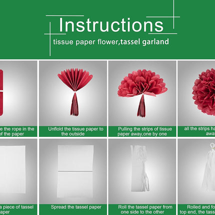 Red White Green Christmas Decorations - 23pcs Tissue Paper Flowers Pom Poms Tassel Garland Banner 3D Christmas Tree Paper Streamers Christmas Party Decorations For Home Indoor Outdoor Hanging Decor