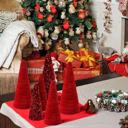 Syhood 6 Pcs Christmas Velvet Trees Set Christmas Modern Winter Tree Decorations, Christmas Home Decor, Rustic Winter Home, Minimalist Decor, Farmhouse Home Decor (Red)
