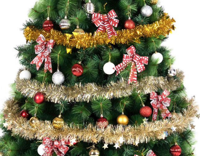 ARCCI Gold Christmas Tinsel Garland Star Sparkly Hanging, 20ft Classic Thick Colorful Reflections Shiny Sparkly Soft Party Hanging Tinsel Ornaments Ceiling Xmas Tree Decorations, 3.5 inch Wide