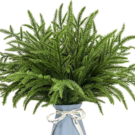 24Pcs Norfolk Pine Branches Stems 13.5" Artificial Pine Needles Sprigs Norfolk Pine Garland Accessories Vase Fillers Winter Fake Christmas Tree Picks Greenery Sprays for DIY Wreaths (24, Green)