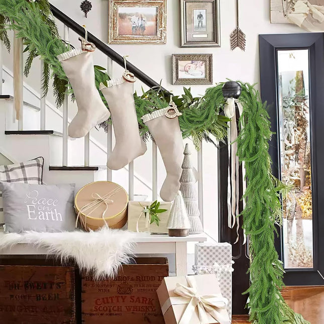 HUAESIN 6FT Norfolk Pine Garland Fireplace Christmas Garland Real Touch Artificial Greenery Winter Garland Decor for Home Wall Porch Table Mantle Indoor Outdoor Decoration